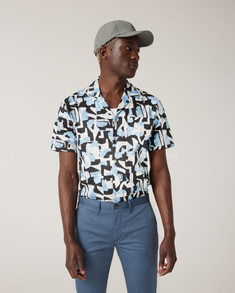 Abstract Print Short Sleeve Shirt, Blue, hi-res